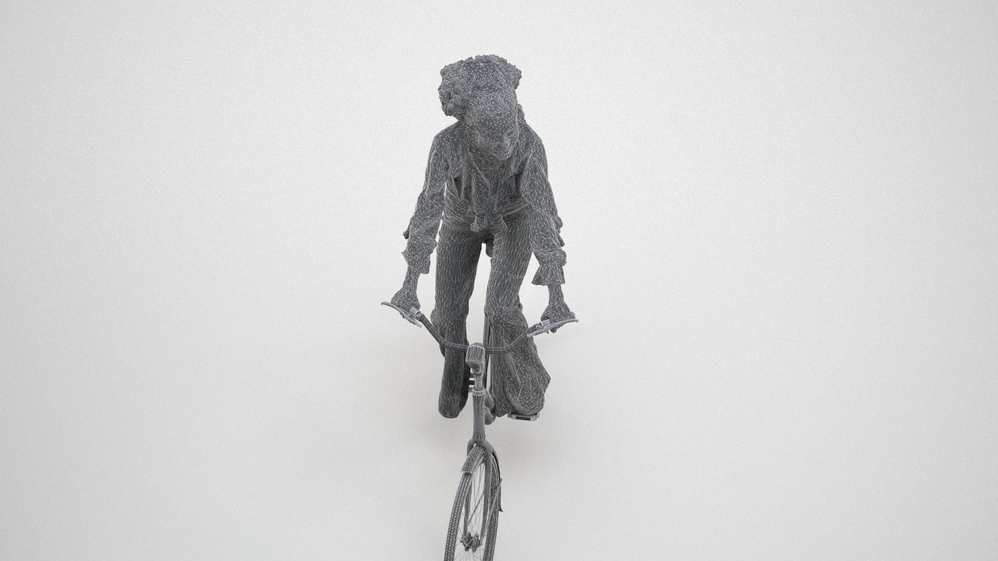 photogrammetry 3D woman casual cycling, realistic human model archviz FBX, wireframe three-quarter view