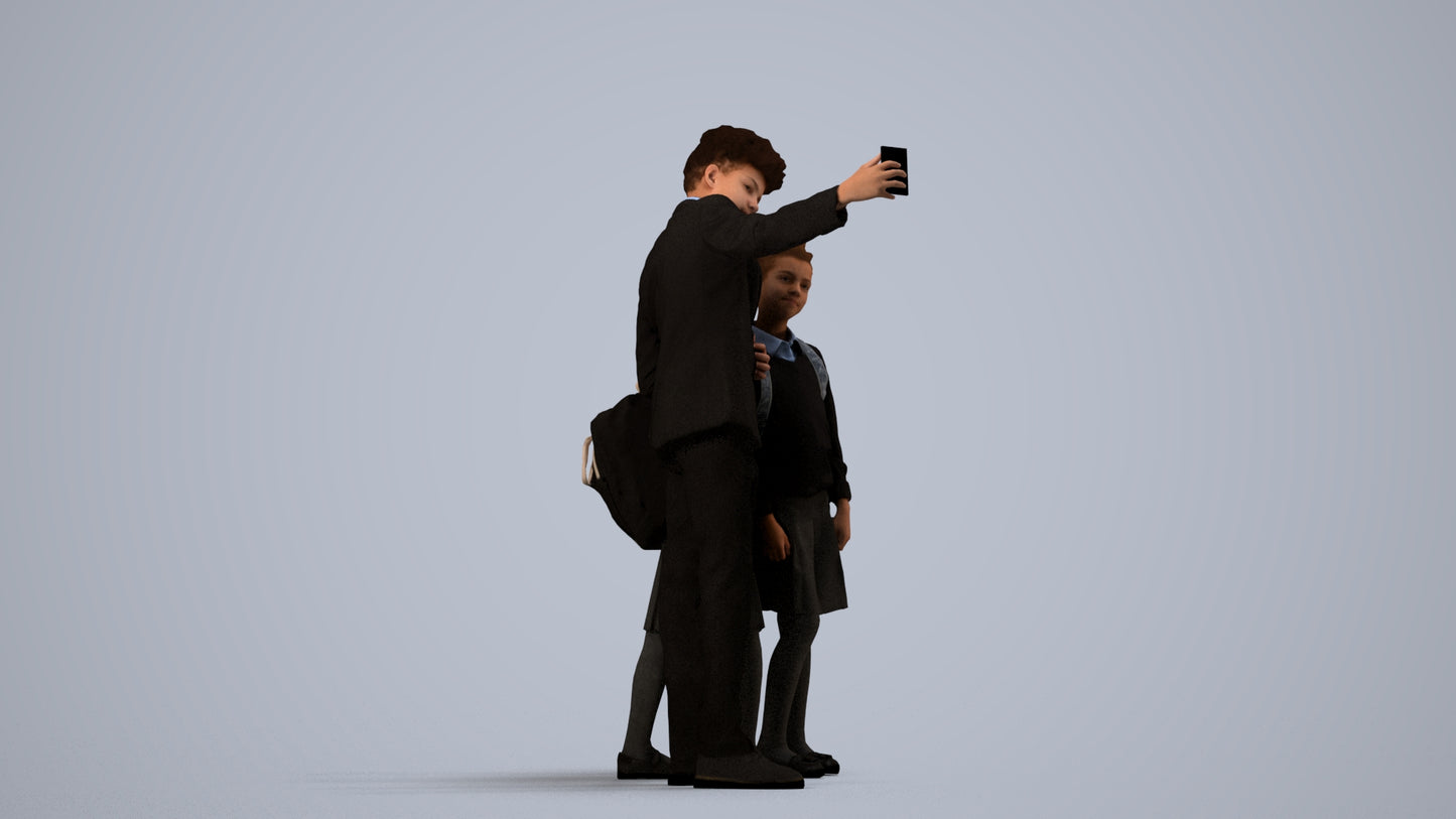 3D people model boy kids, scanned human for 3ds Max rendering, side view render