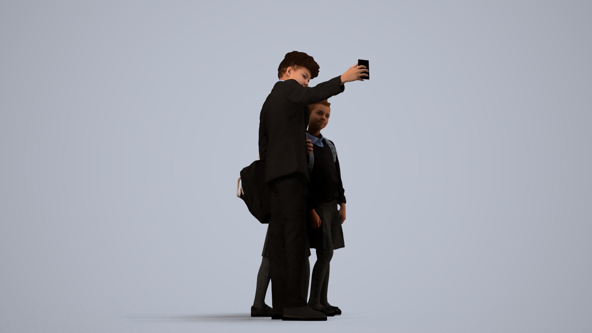 3D people model boy kids, scanned human for 3ds Max rendering, side view render
