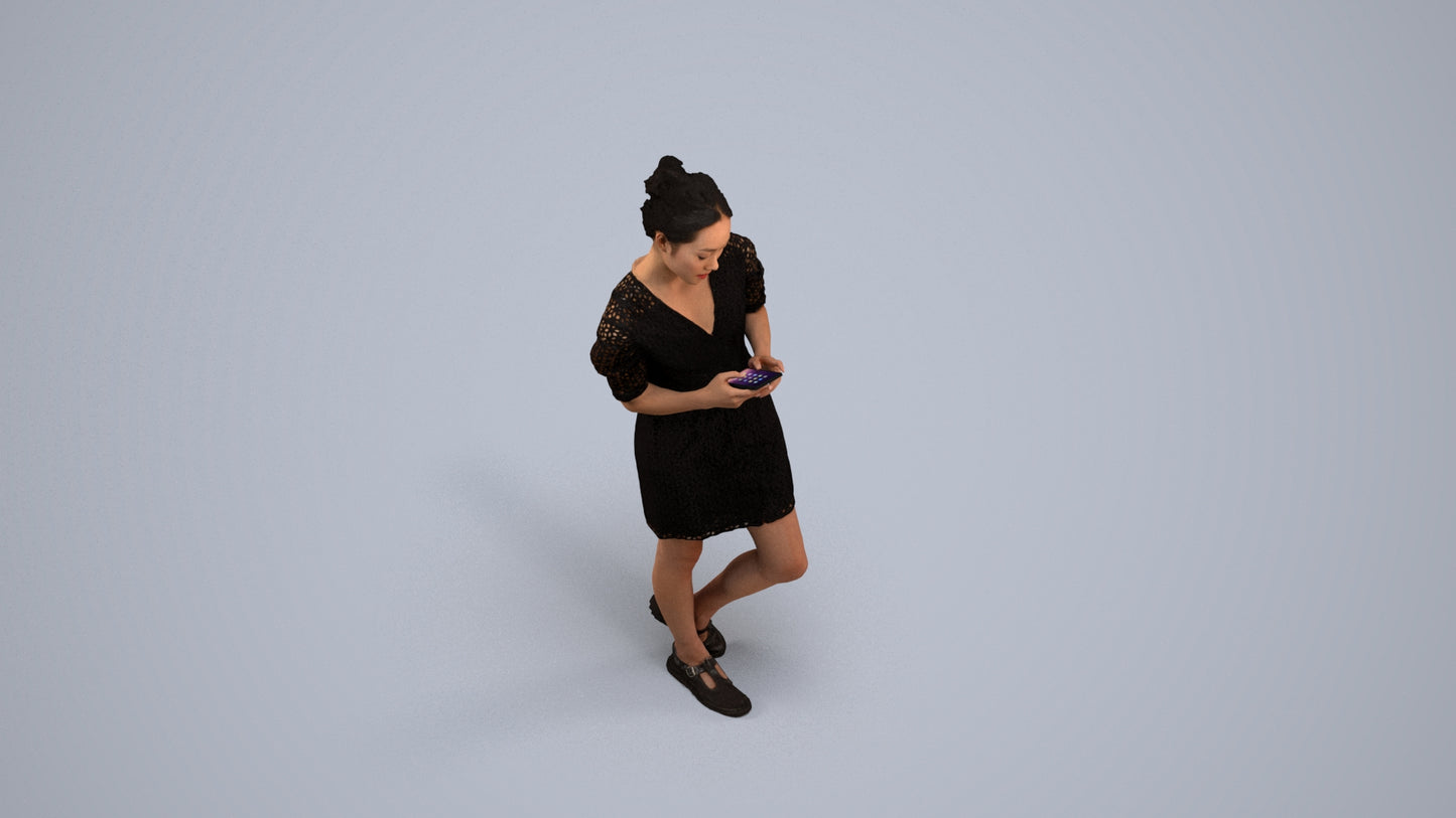 realistic 3D human woman business walking, archviz people FBX OBJ for Blender, back view render