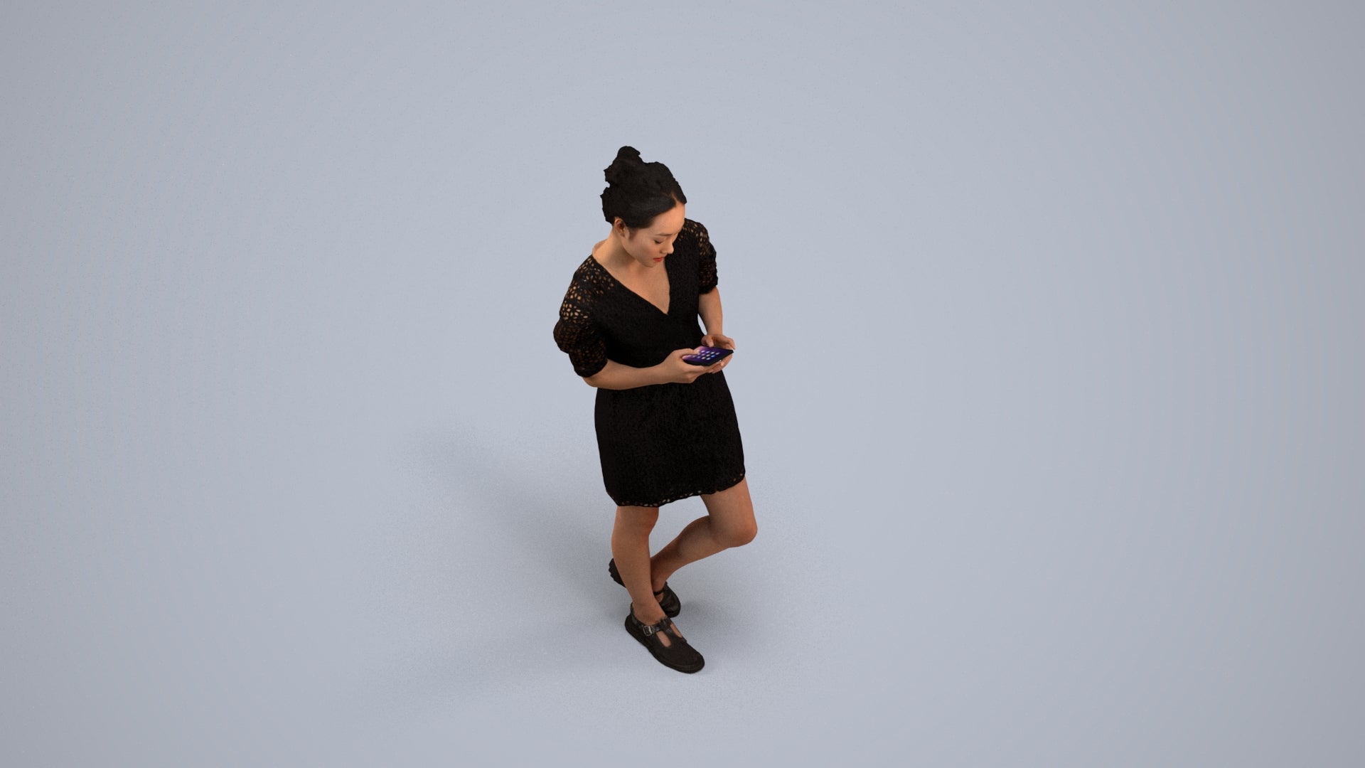 realistic 3D human woman business walking, archviz people FBX OBJ for Blender, back view render