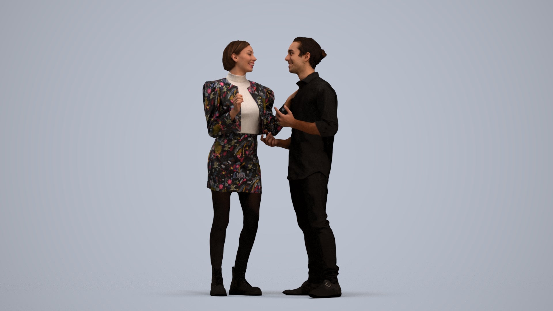 scanned 3D woman casual couple, photogrammetry people for Enscape and V-Ray, standing pose render