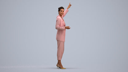 3D human model woman business, photogrammetry scanned person for archviz, standing pose render