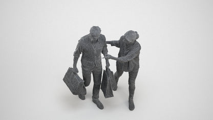 3D human model woman casual shopping, photogrammetry scanned person for archviz, wireframe three-quarter view