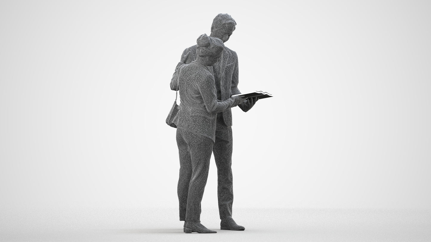 scanned 3D woman business, photogrammetry people for Enscape and V-Ray, wireframe side view