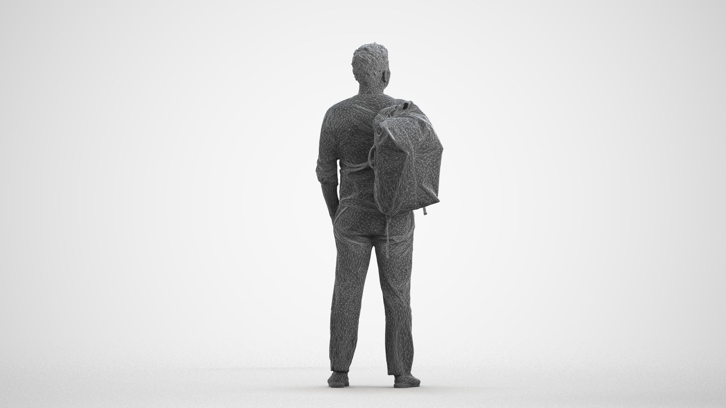 realistic 3D people man casual standing, render-ready for V-Ray and Corona, FBX OBJ, wireframe front view