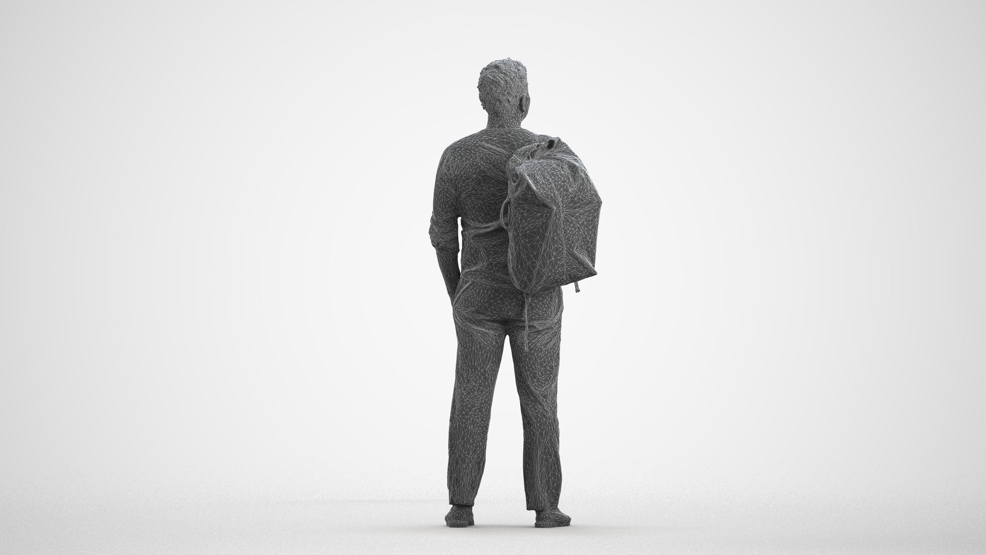 realistic 3D people man casual standing, render-ready for V-Ray and Corona, FBX OBJ, wireframe front view