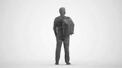realistic 3D people man casual standing, render-ready for V-Ray and Corona, FBX OBJ, wireframe front view