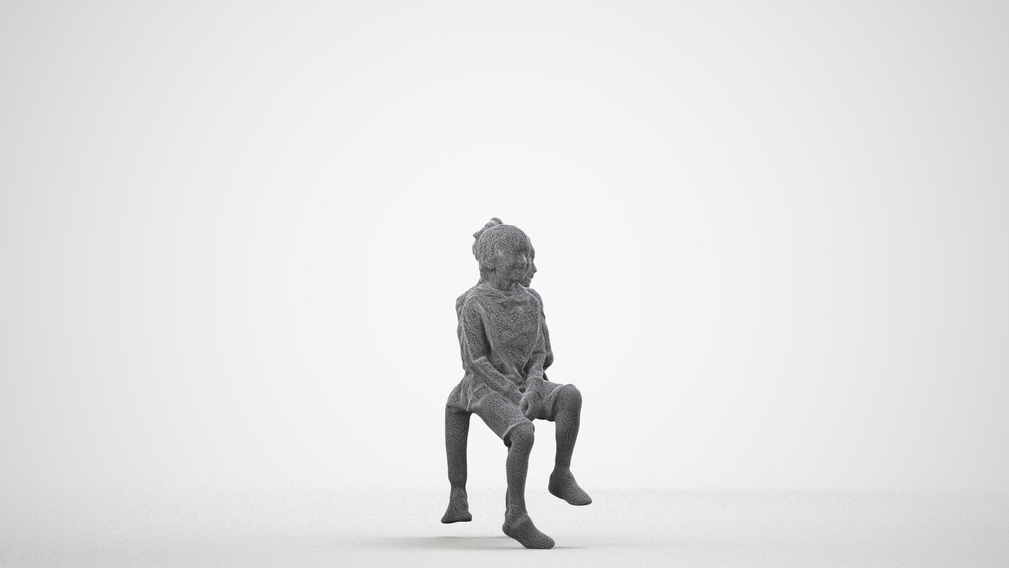 3D scanned girl kids casual, photorealistic archviz people for Enscape and SketchUp, wireframe side view