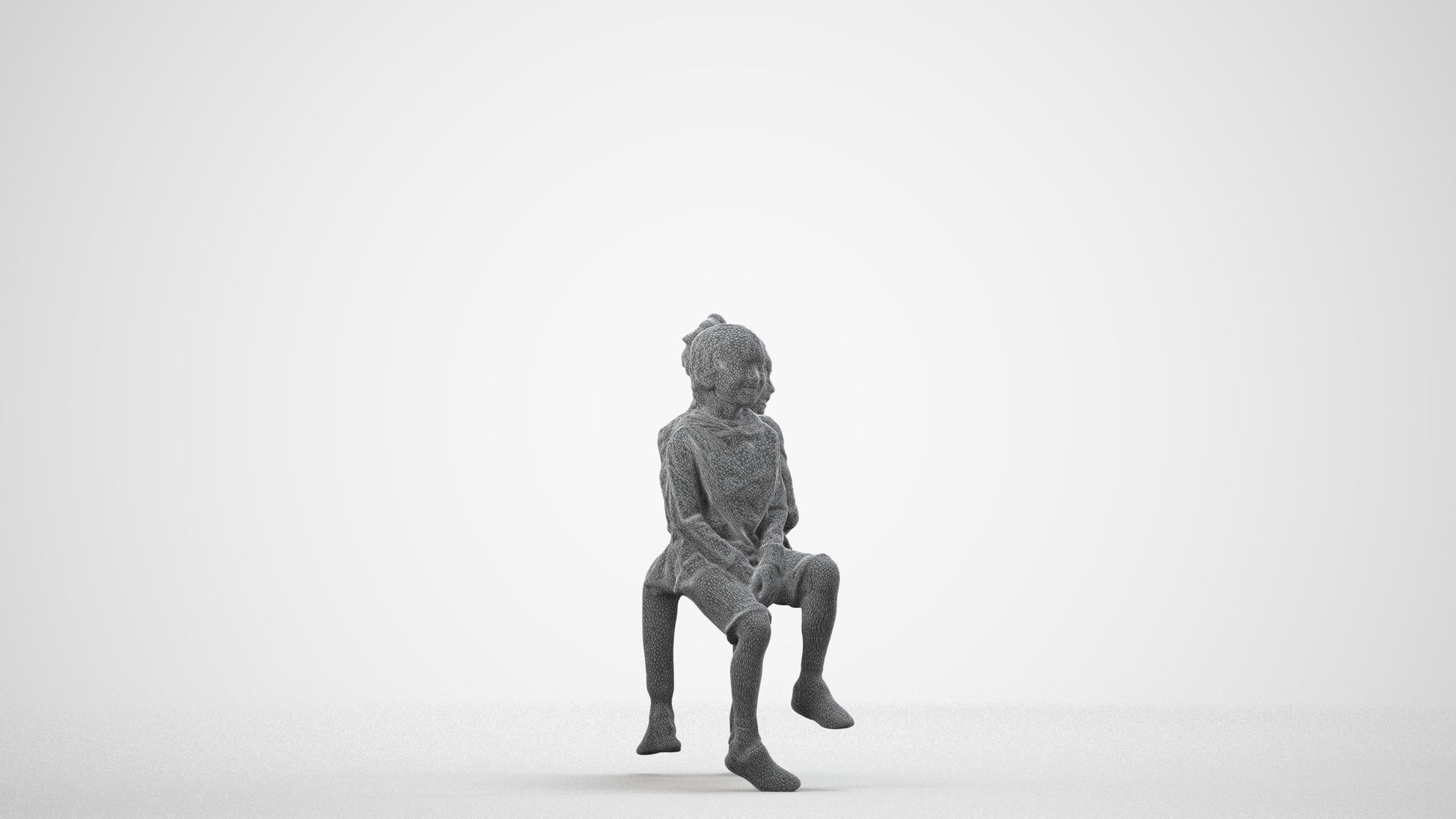 3D scanned girl kids casual, photorealistic archviz people for Enscape and SketchUp, wireframe side view