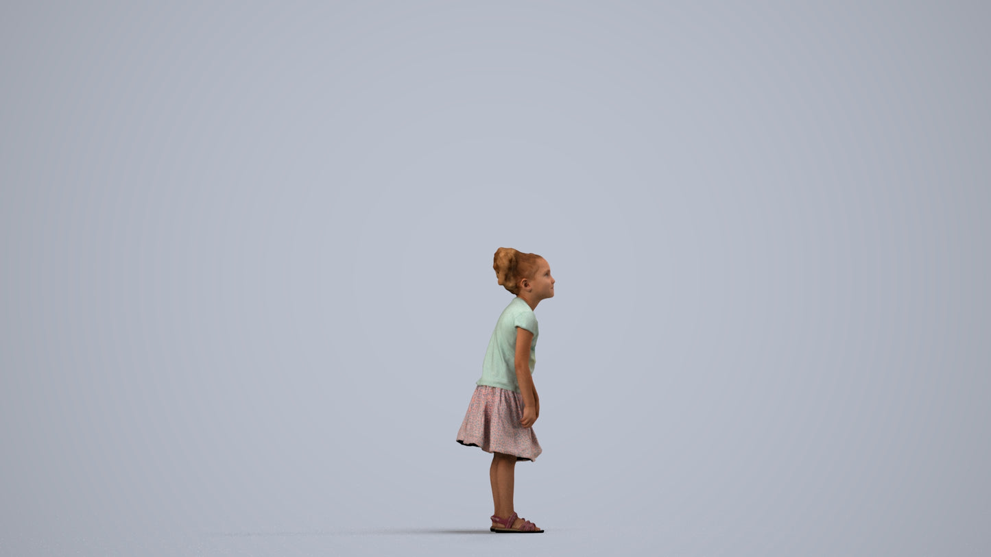 realistic 3D human girl casual kids, archviz people FBX OBJ for Blender, side view render