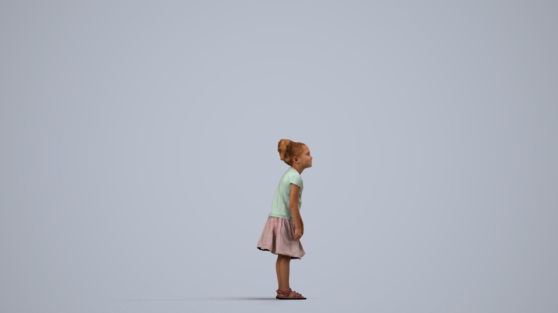 realistic 3D human girl casual kids, archviz people FBX OBJ for Blender, side view render
