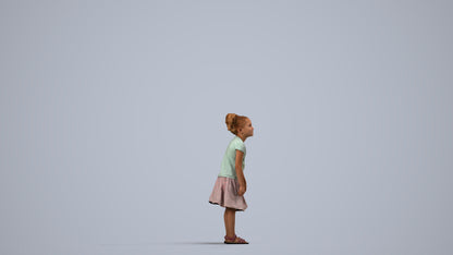 realistic 3D human girl casual kids, archviz people FBX OBJ for Blender, side view render
