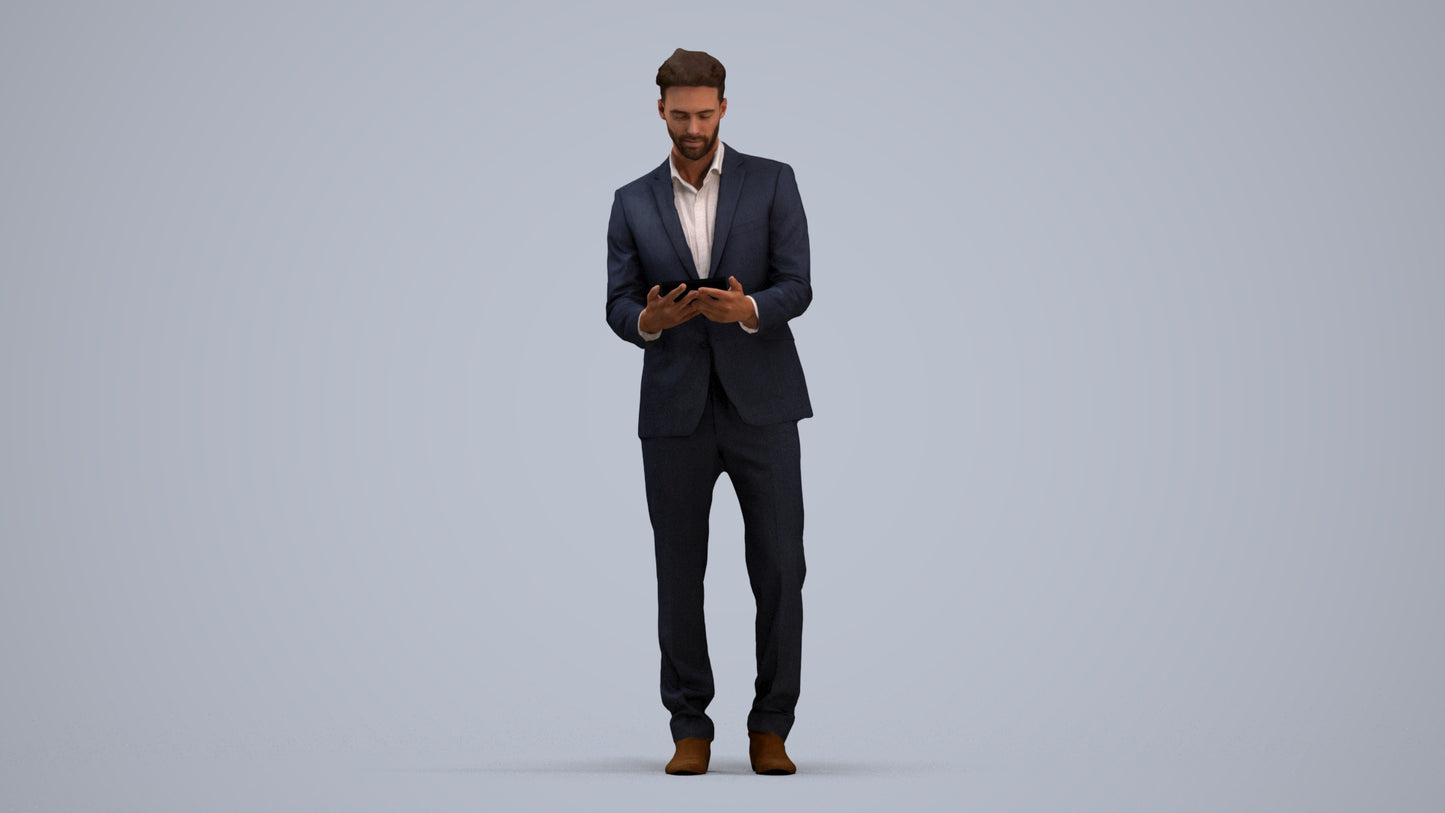 realistic 3D human man business, archviz people FBX OBJ for Blender, standing pose render