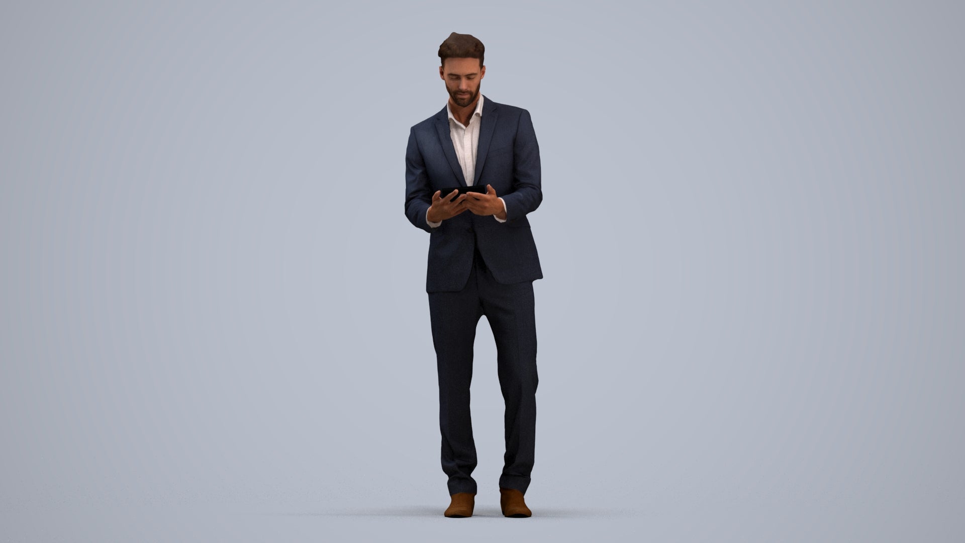 realistic 3D human man business, archviz people FBX OBJ for Blender, standing pose render