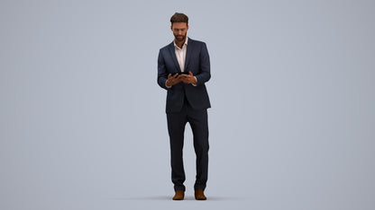 realistic 3D human man business, archviz people FBX OBJ for Blender, standing pose render