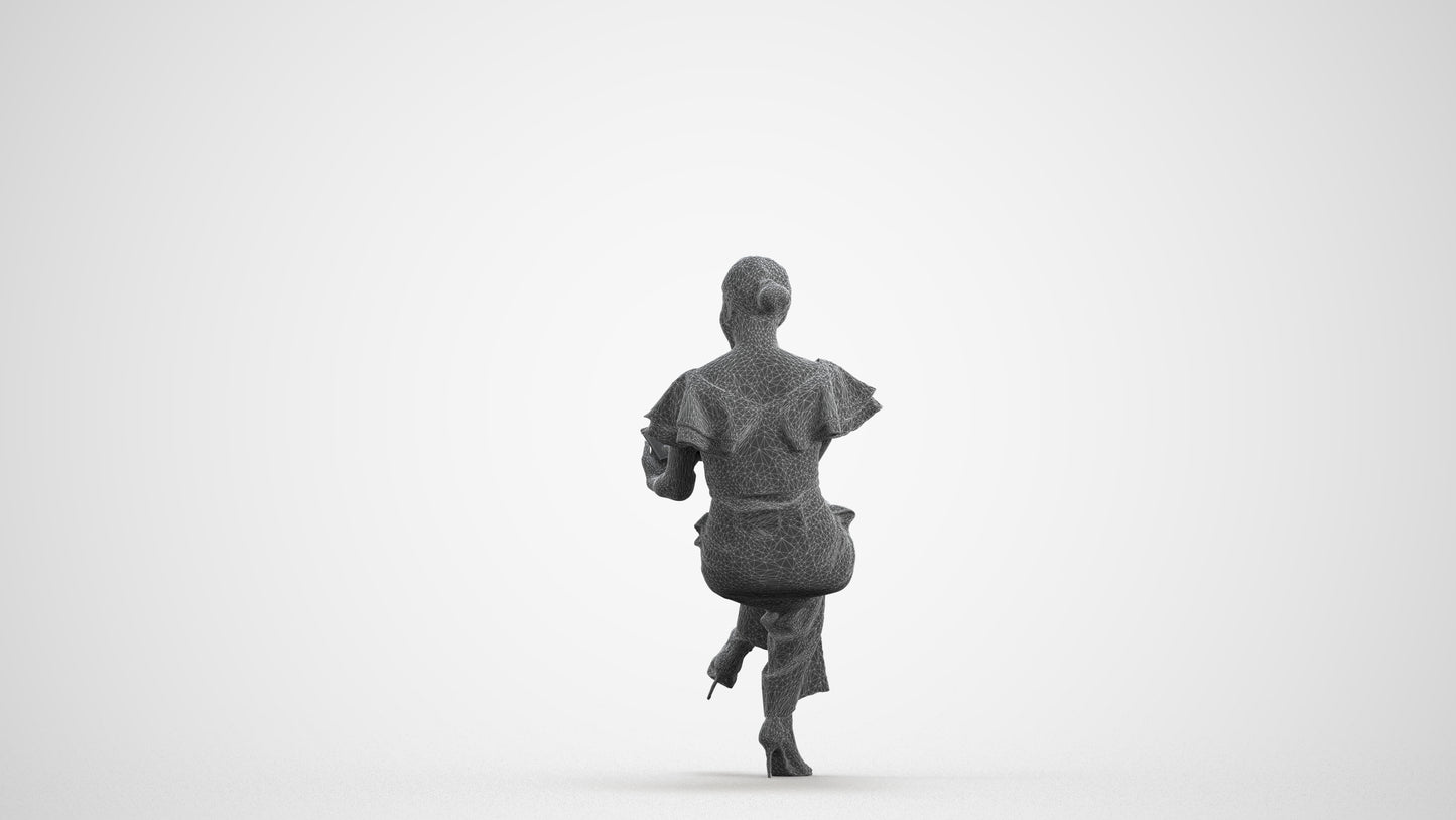 3D scanned woman sitting business, photorealistic archviz people for Enscape and SketchUp, wireframe front view