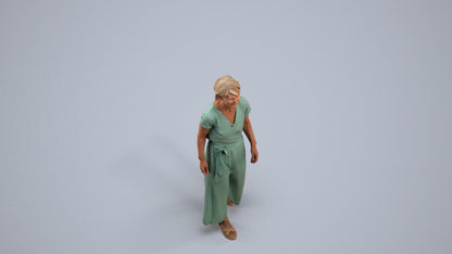 3D human model senior woman casual walking, photogrammetry scanned person for archviz, back view render