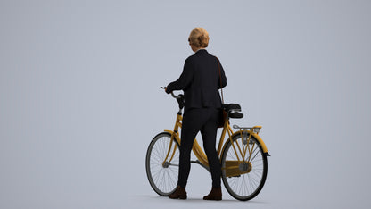 scanned 3D woman business cycling, photogrammetry people for Enscape and V-Ray, front view render