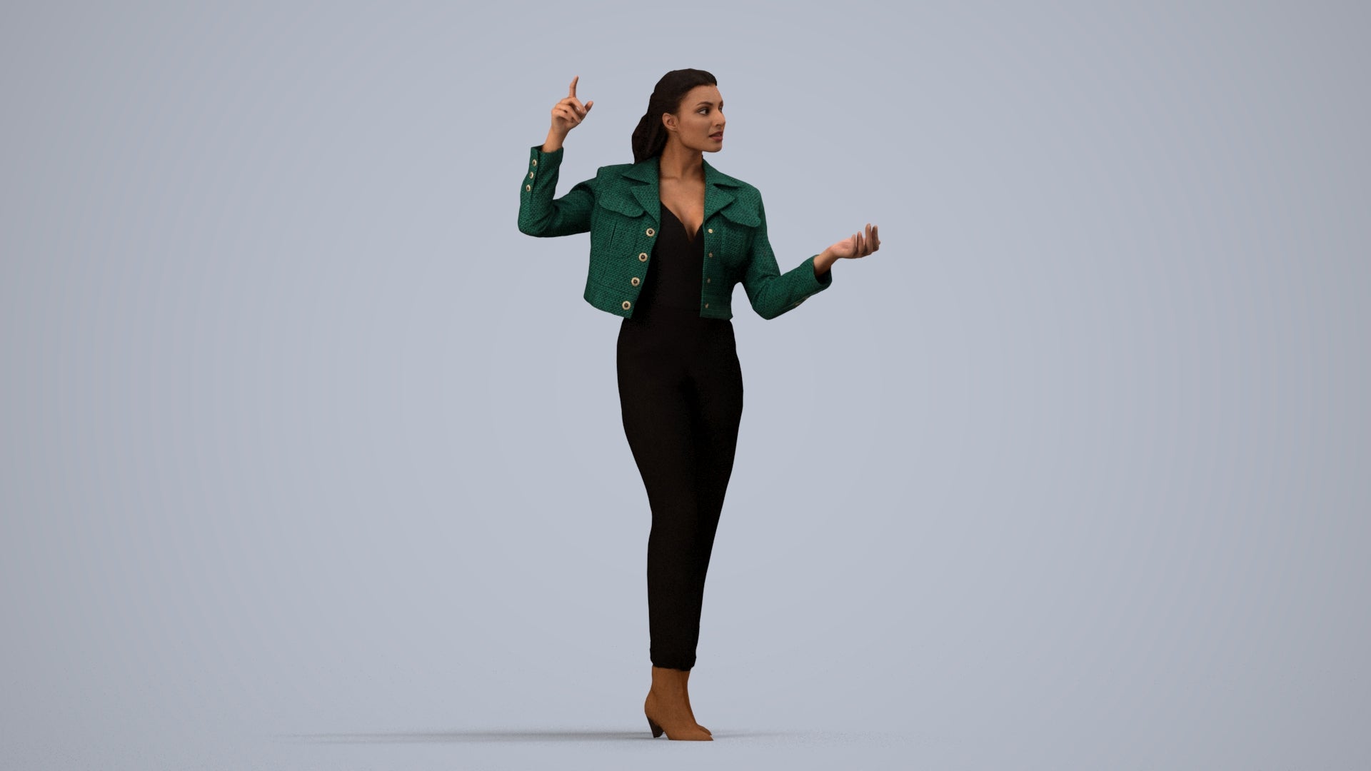 photogrammetry 3D woman business standing, realistic human model archviz FBX, side view render