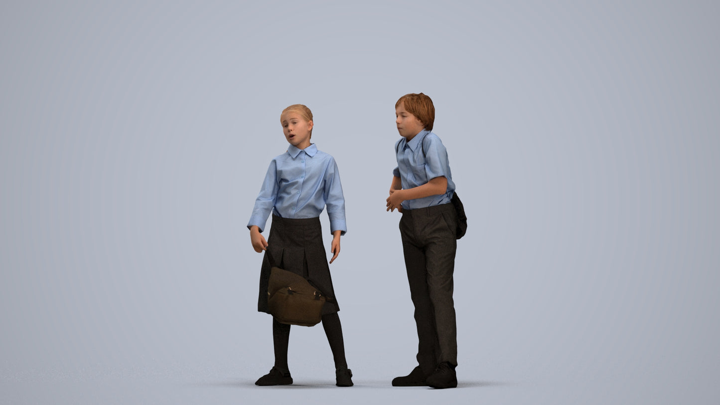 photogrammetry 3D girl kids, realistic human model archviz FBX, standing pose render
