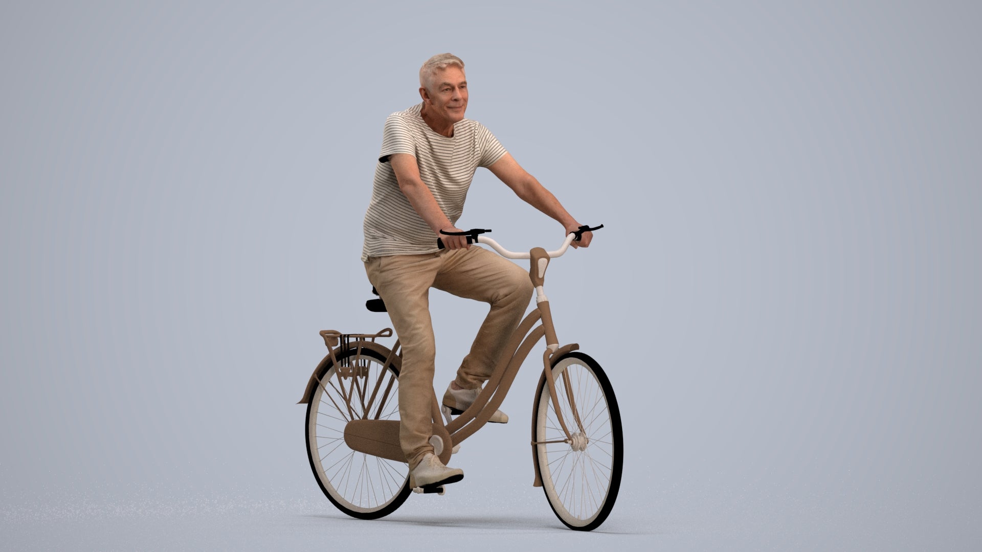realistic 3D senior man casual cycling, scanned archviz people for Blender and 3ds Max, standing pose render