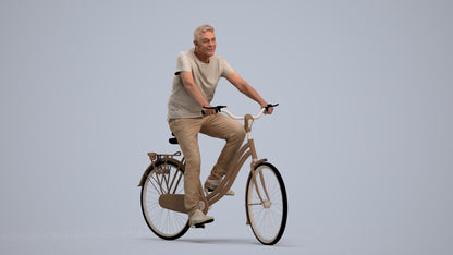realistic 3D senior man casual cycling, scanned archviz people for Blender and 3ds Max, standing pose render