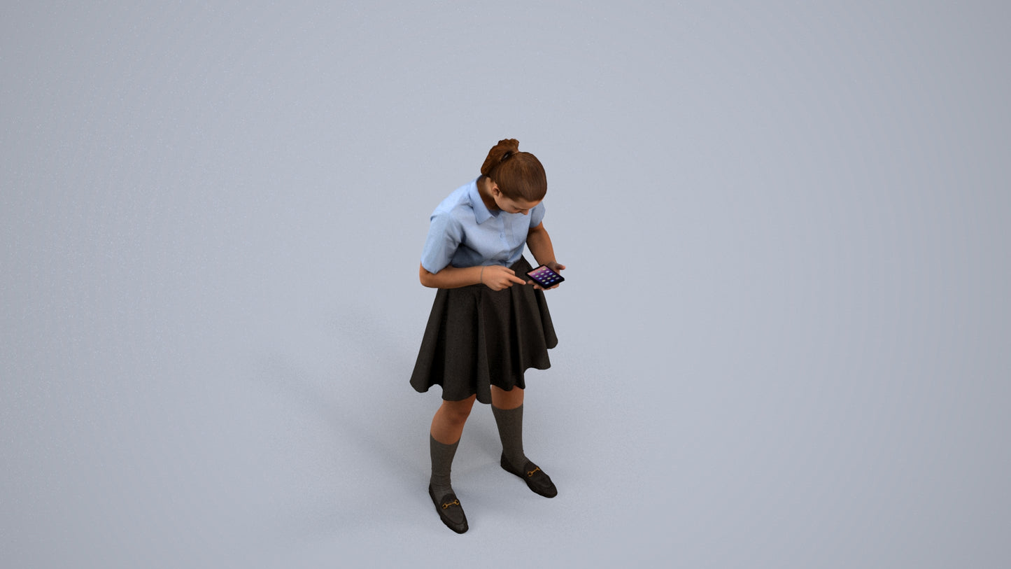 realistic 3D human girl kids, archviz people FBX OBJ for Blender, back view render