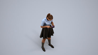 realistic 3D human girl kids, archviz people FBX OBJ for Blender, back view render