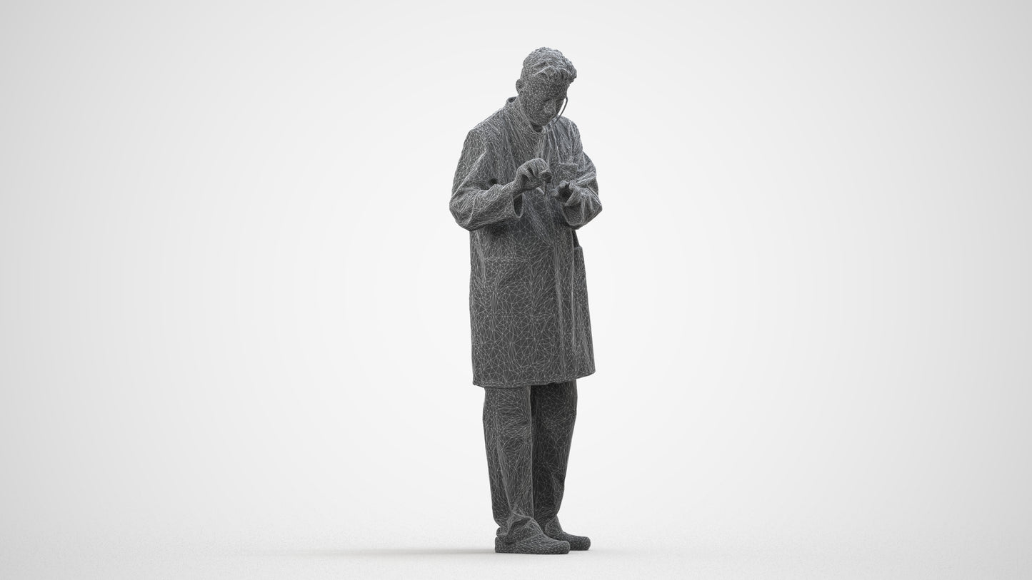 realistic 3D people man medical, render-ready for V-Ray and Corona, FBX OBJ, wireframe side view