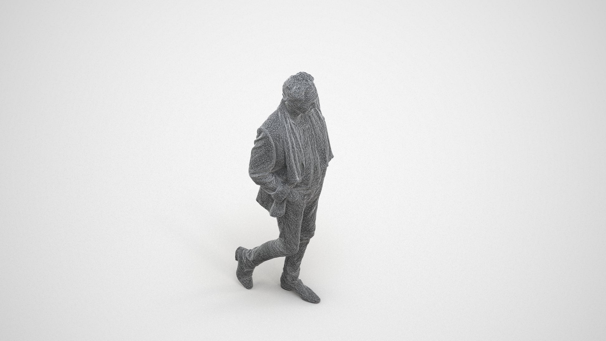 realistic 3D man business standing, scanned archviz people for Blender and 3ds Max, wireframe three-quarter view