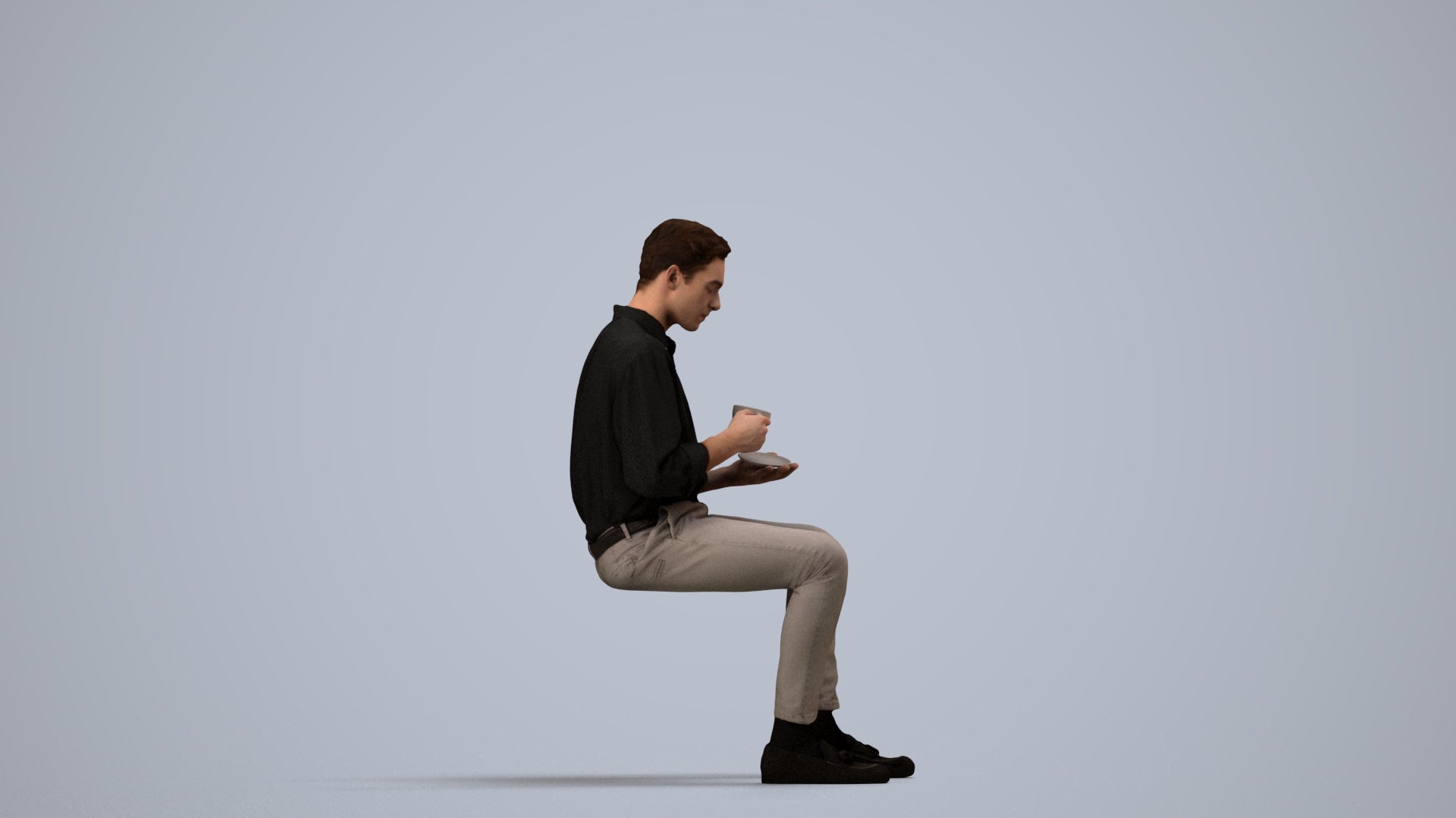 realistic 3D people man casual sitting, render-ready for V-Ray and Corona, FBX OBJ, side view render