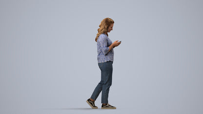 3D people model woman casual walking, scanned human for 3ds Max rendering, side view render