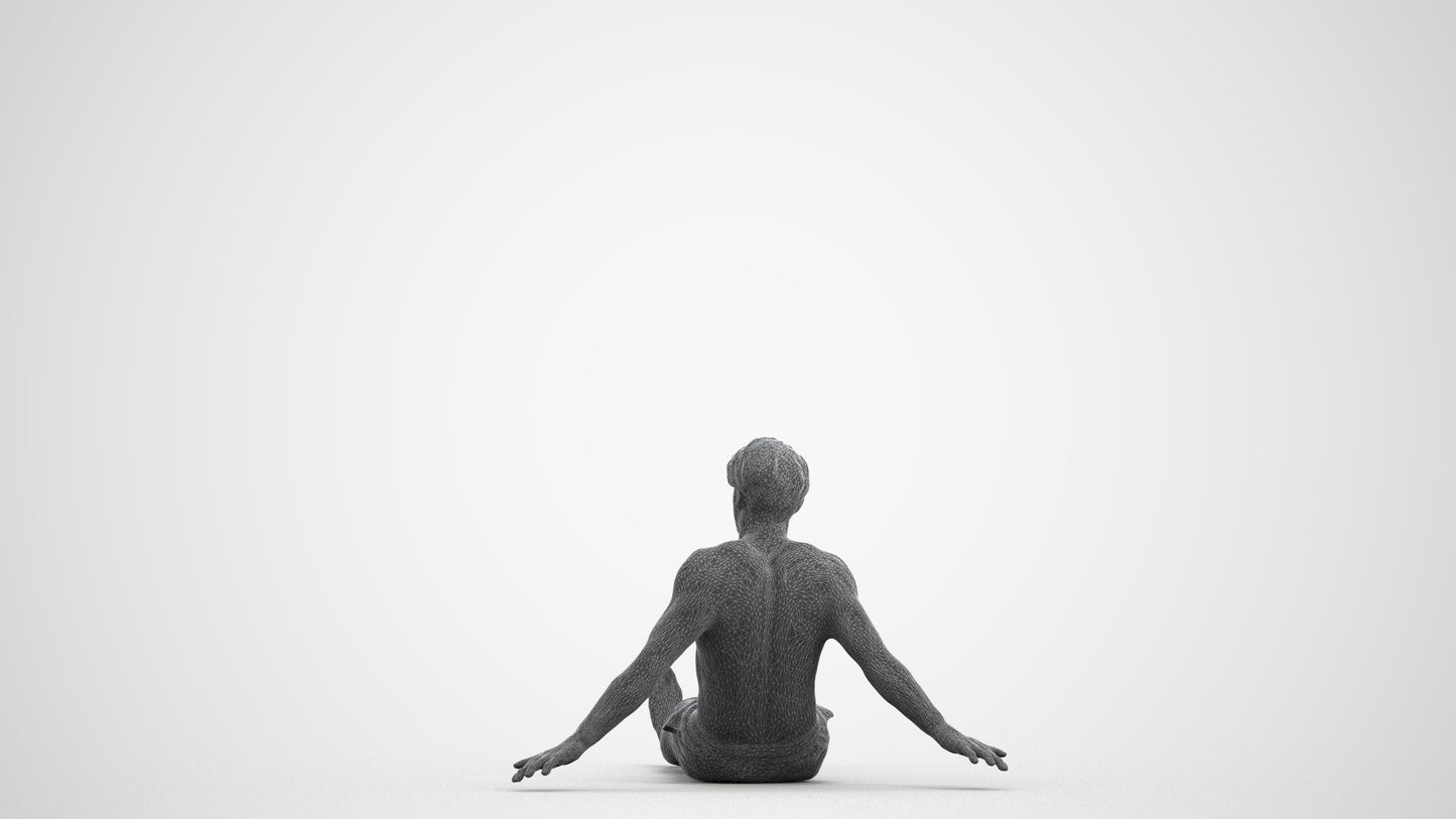 3D human model man pool, photogrammetry scanned person for archviz, wireframe front view