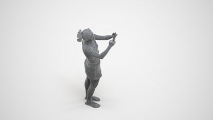 3D human model woman casual standing, photogrammetry scanned person for archviz, wireframe three-quarter view