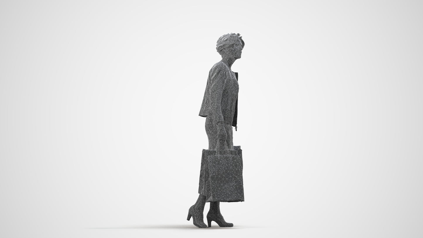 realistic 3D human woman business shopping, archviz people FBX OBJ for Blender, wireframe side view