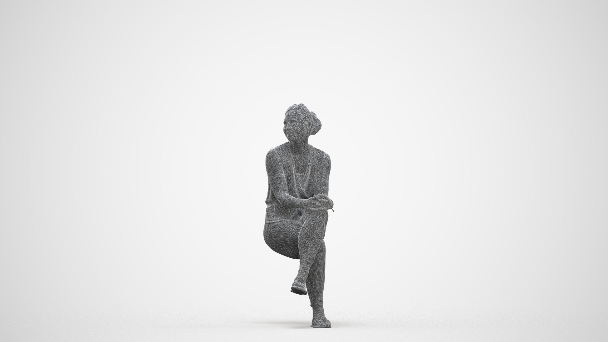 photogrammetry 3D woman casual sitting, realistic human model archviz FBX, three-quarter front view render