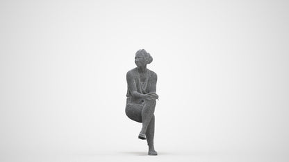 photogrammetry 3D woman casual sitting, realistic human model archviz FBX, three-quarter front view render