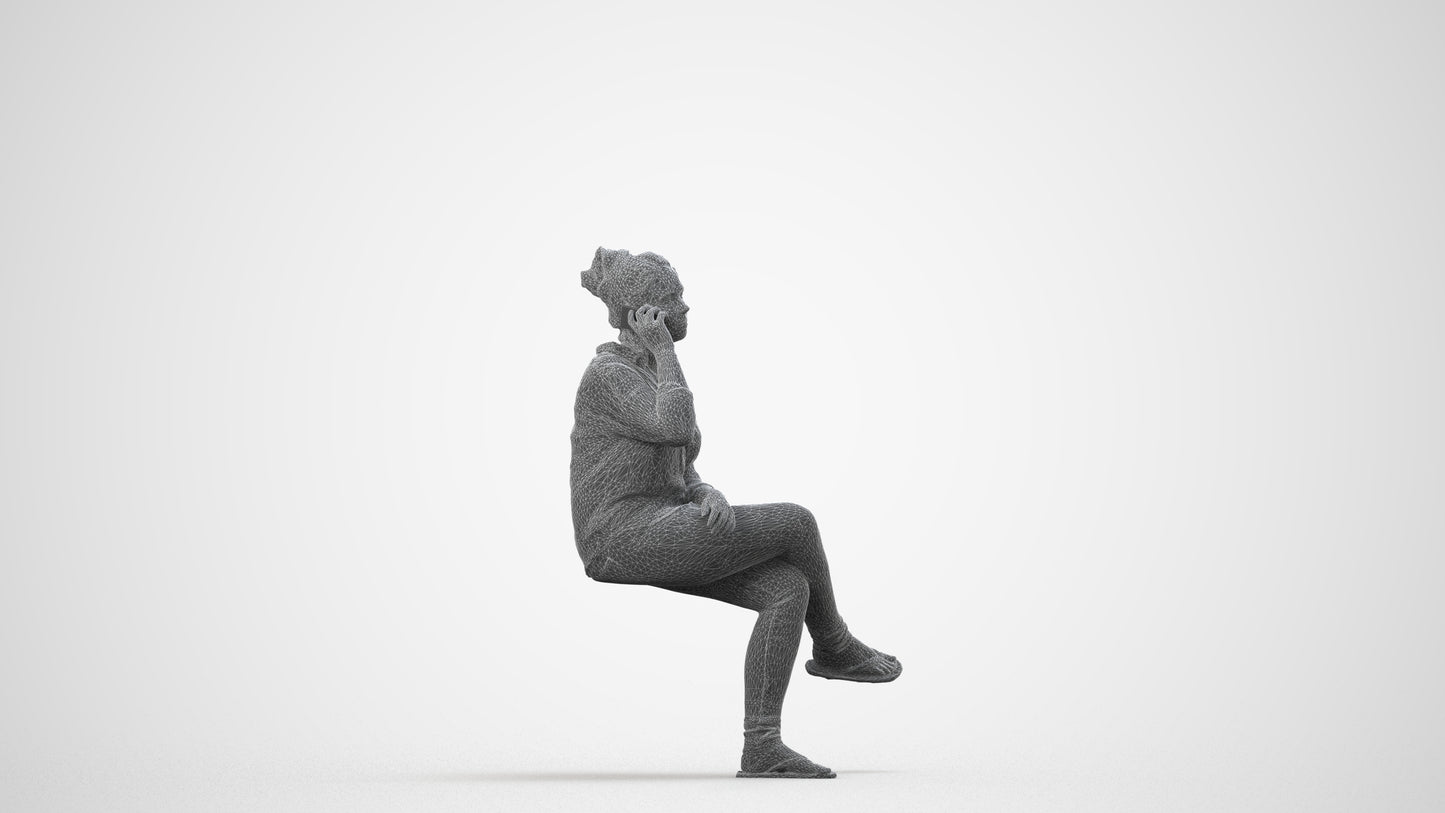 3D scanned boy sitting casual, photorealistic archviz people for Enscape and SketchUp, wireframe side view
