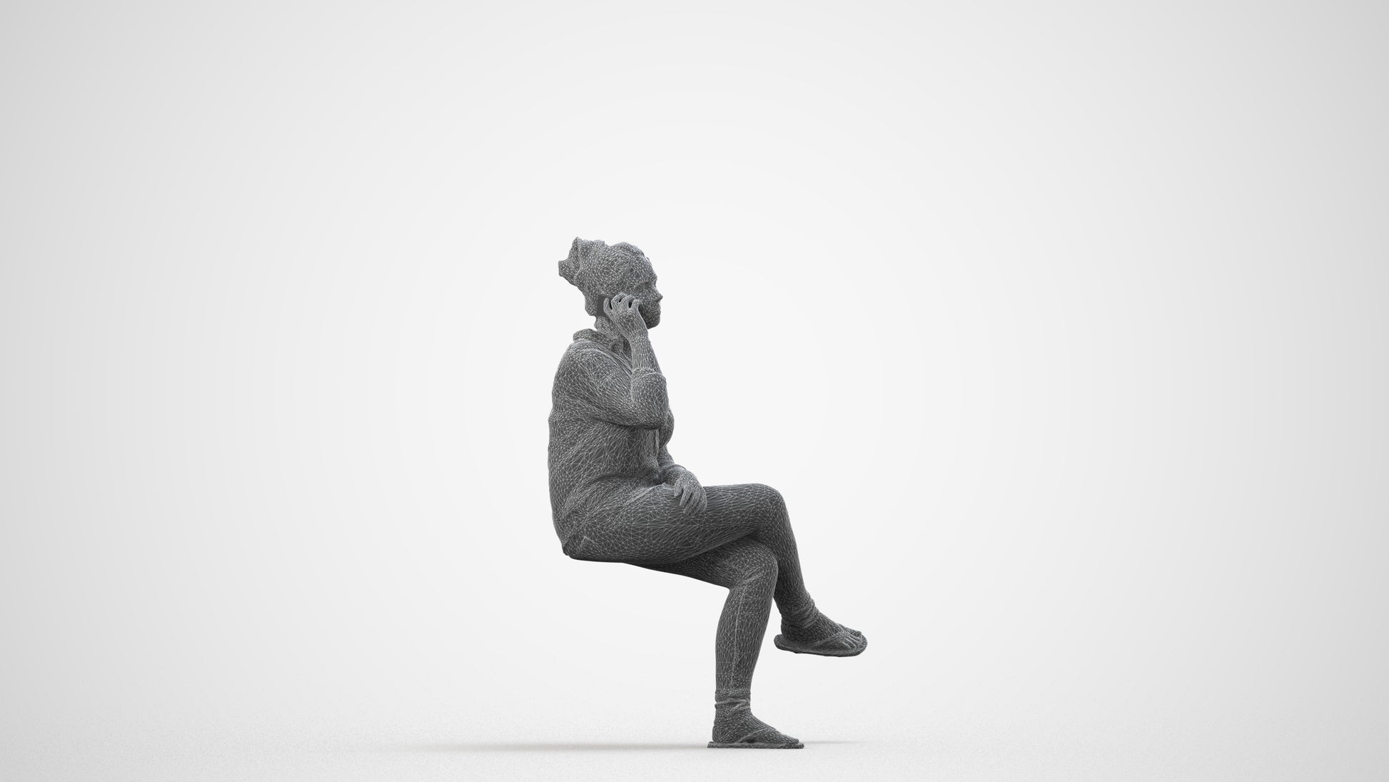 3D scanned boy sitting casual, photorealistic archviz people for Enscape and SketchUp, wireframe side view