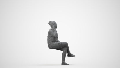 3D scanned boy sitting casual, photorealistic archviz people for Enscape and SketchUp, wireframe side view