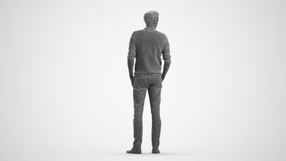 realistic 3D people man casual standing, render-ready for V-Ray and Corona, FBX OBJ, wireframe front view
