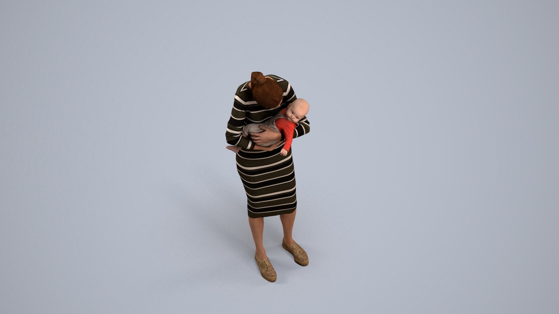 3D human model girl casual kids, photogrammetry scanned person for archviz, back view render