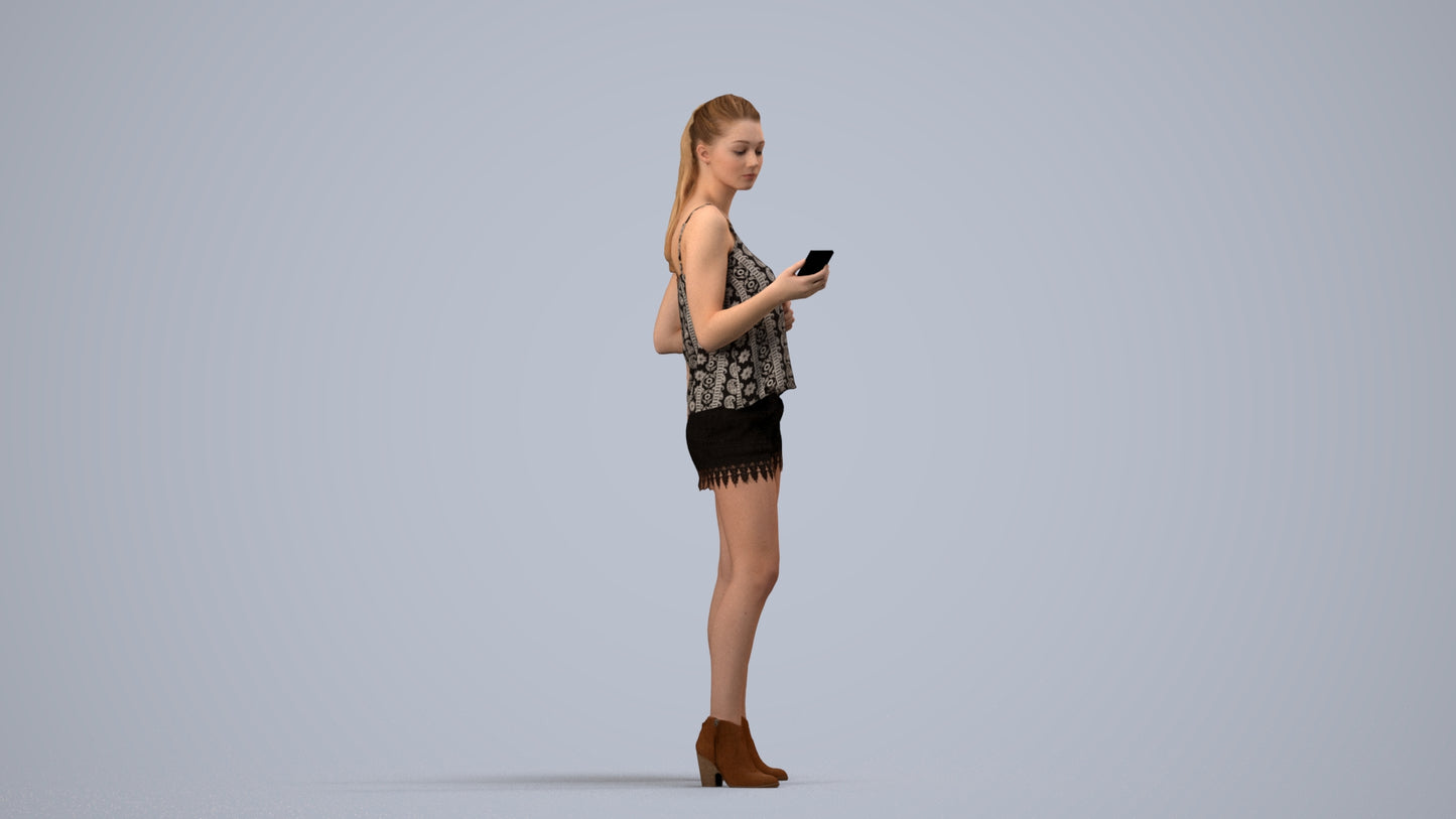 photogrammetry 3D girl casual standing, realistic human model archviz FBX, side view render