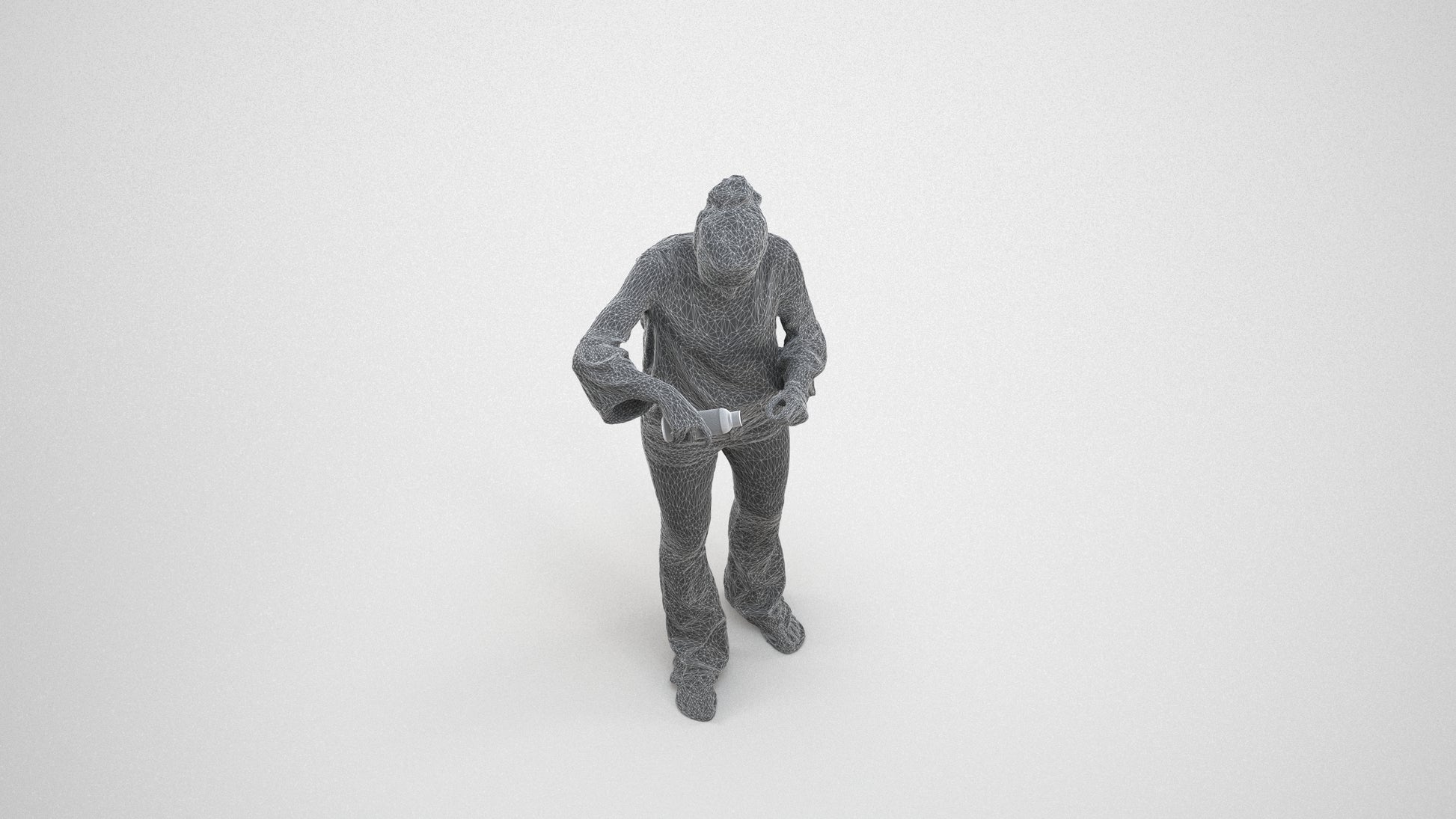 3D scanned woman standing casual, photorealistic archviz people for Enscape and SketchUp, wireframe three-quarter view