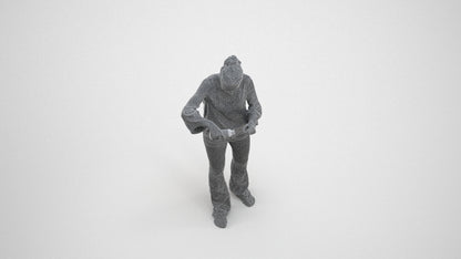3D scanned woman standing casual, photorealistic archviz people for Enscape and SketchUp, wireframe three-quarter view