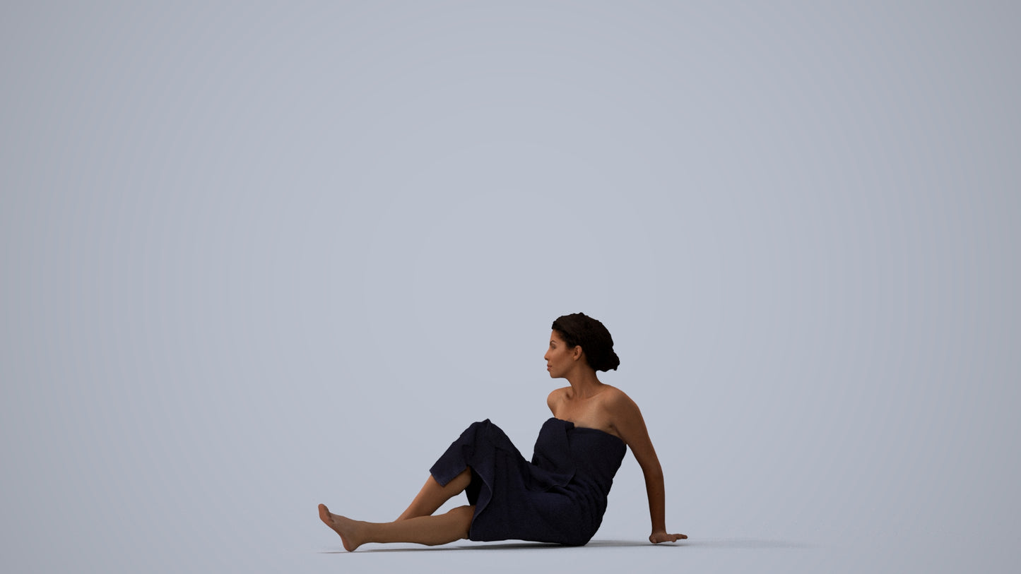 realistic 3D woman bathroom, scanned archviz people for Blender and 3ds Max, three-quarter view render