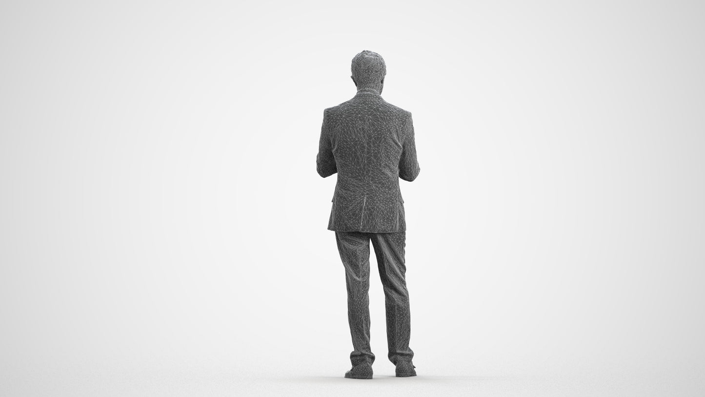 realistic 3D people man business, render-ready for V-Ray and Corona, FBX OBJ, wireframe front view