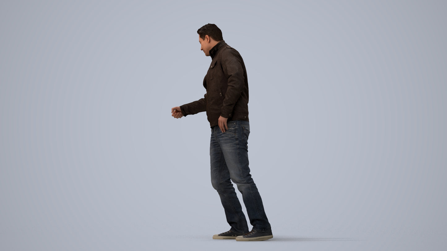 realistic 3D human man casual door, archviz people FBX OBJ for Blender, three-quarter view render