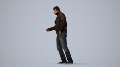 realistic 3D human man casual door, archviz people FBX OBJ for Blender, three-quarter view render